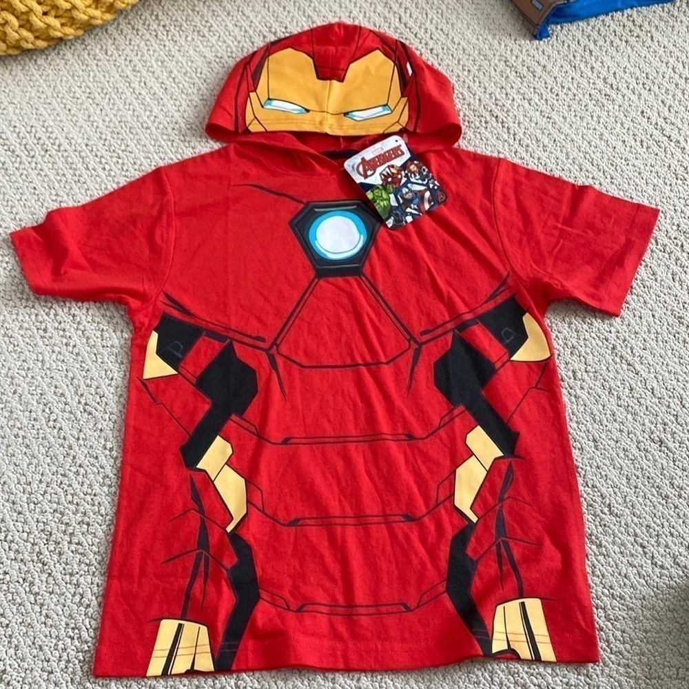 NEW NWT Avengers Size 10/12 Hooded T-shirt Marvel Isaac Morris READ Iron Man